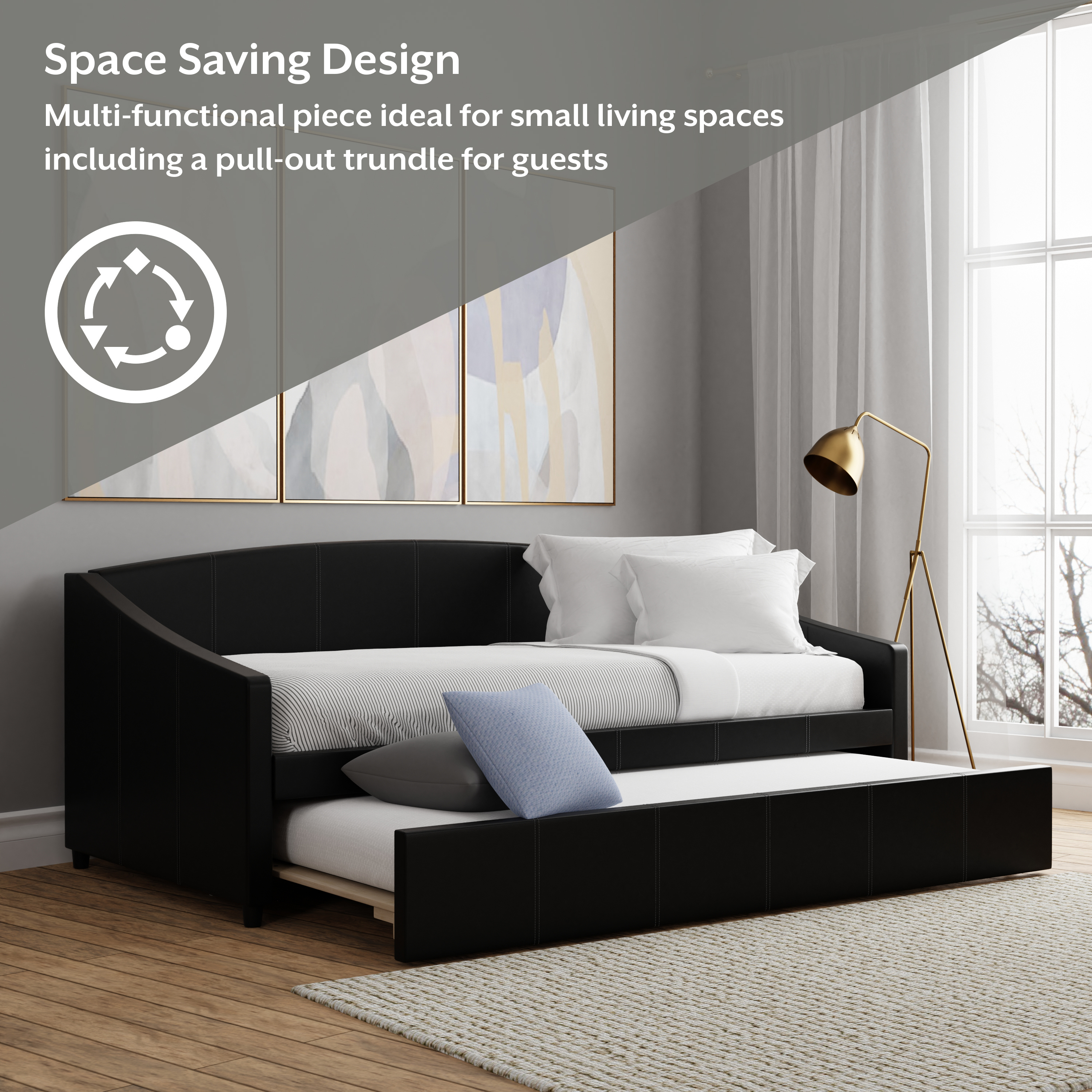 Hillsdale Oakley Upholstered Twin Daybed with Trundle, Black