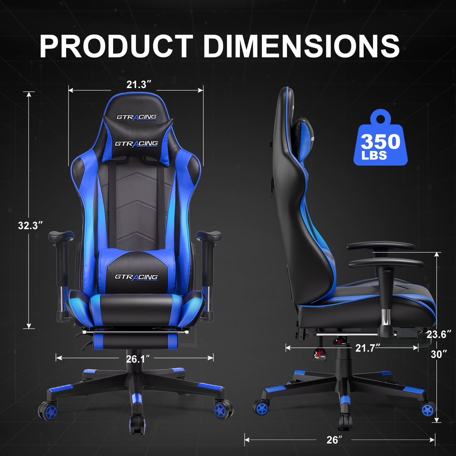 GTPLAYER Gaming Chair Office Chair PU Leather with Footrest&Adjustable Headrest,Blue
