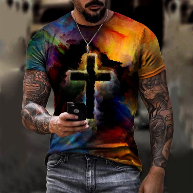 Waiimak T-Shirt Unimode pour Hommes Imprimés Graphiques Croix Manches Courtes Blouse Décontractée