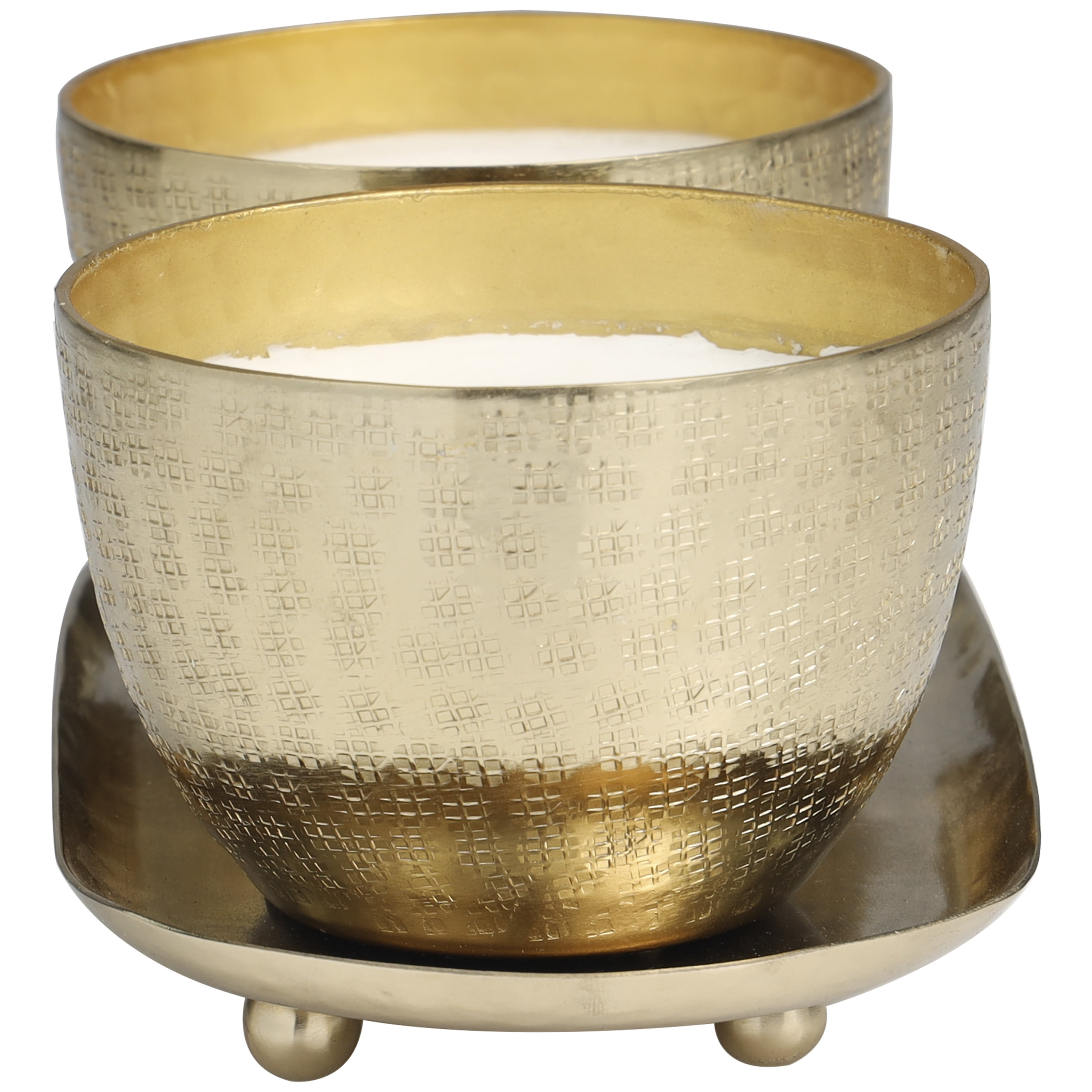 CosmoLiving by Cosmopolitan 2 Holder Gold Metal Roses in Paradise Scented Grid Patterned 10 oz 1 Wick Candle with White Wax, (Set of 2)