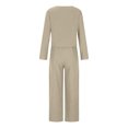 thumbnail image 5 of Women Fall Fashion Casual 2 Piece Outfit Cotton Linen Long Sleeve Button V Neck Crop Tops Wide Leg Pants Sets Loungewear, 5 of 6