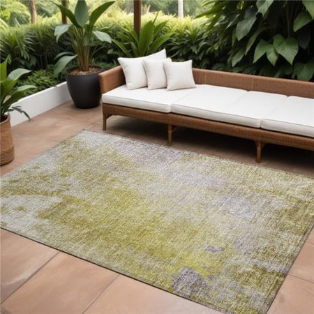 HomeRoots 563293 9 x 12 ft. Gold Beige & Purple Abstract Washable Non Skid Indoor Outdoor Rectangle Machine Woven Area Rug