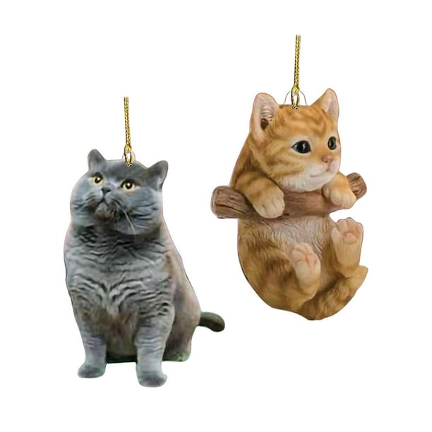 2 piezas de acrílico para colgar en el interior del coche, adorno de gato, colgante naranja y gris
