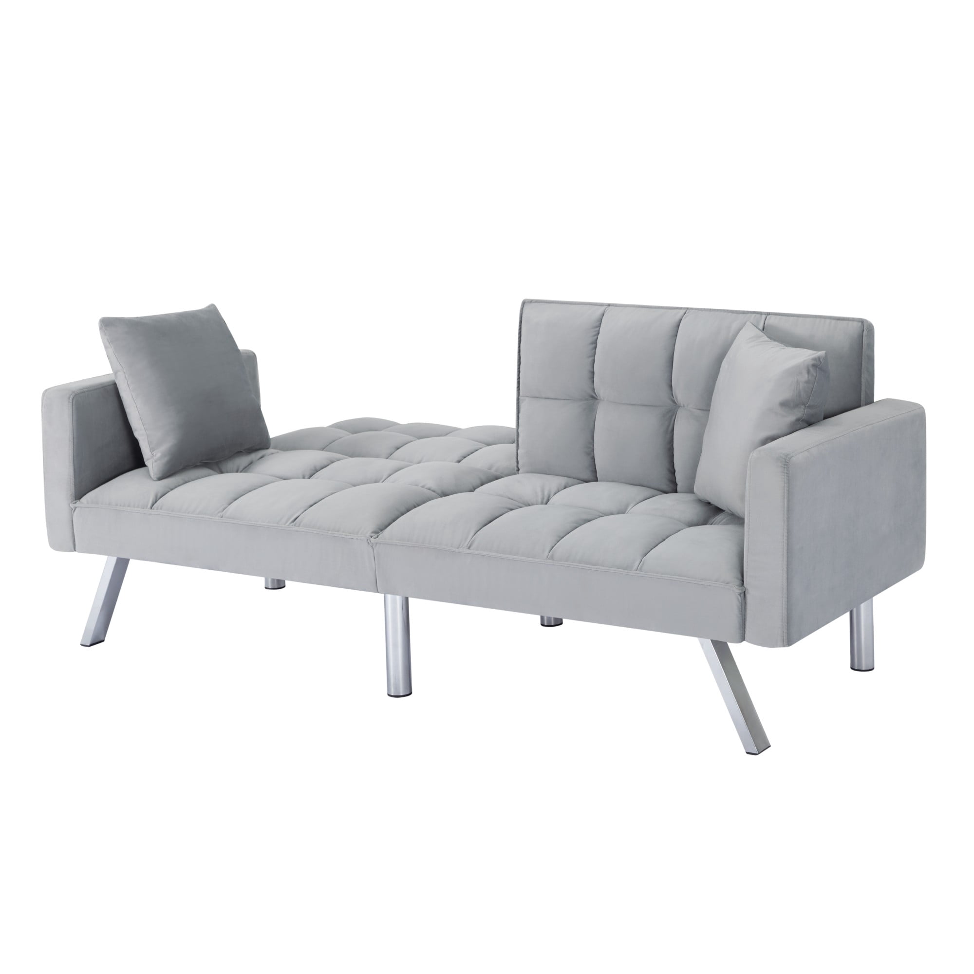 Gewnee 74"Velvet Upholstered Modern Convertible Futon, Adjustable Folding Sofa Bed, Guest Bed for Living Room Bedroom (Gray)