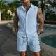 thumbnail image 1 of Ceisia Men's Loose Fit Linen 2-Piece Set Sleeveless Button-Down Shirt with Elastic Waist Drawstring Shorts Gifts, 1 of 6