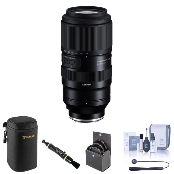 Tamron 50-400mm f/4.5-6.3 Di III VC VXD Lens for Sony E Bundle with 67mm Filter Kit, Lens Case, Lens Cleaner, Cleaning Kit, Universal Lens Cap Tether
