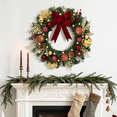thumbnail image 3 of Yastouay 24" Pre-lit Christmas Wreath with Bow, Artificial Pine Wreath with Red Balls for Xmas Decor, 3 of 11
