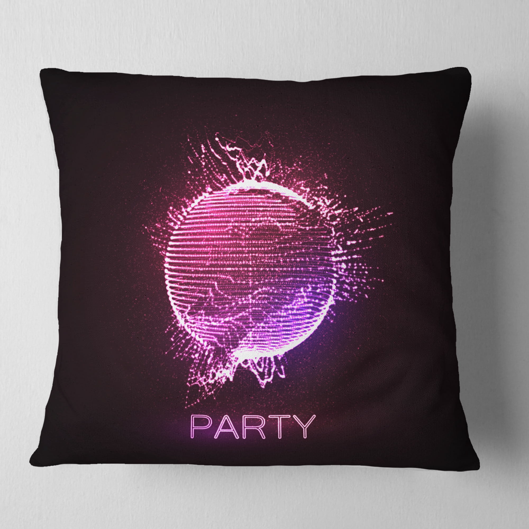 Designart Purple Party Neon Sign - Abstract Throw Pillow - 16x16