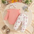 thumbnail image 4 of Infant Baby Girl Winter Clothes Set Cute Letter I’M MY DADDY'S GIRL AND MY MOMMY'S WORLD Printed Long Sleeve Ruffle Romper Butterfly Print Pants and Bow Headband 3-Piece Set 0 3 6 9 12 18 24 Months, 4 of 7