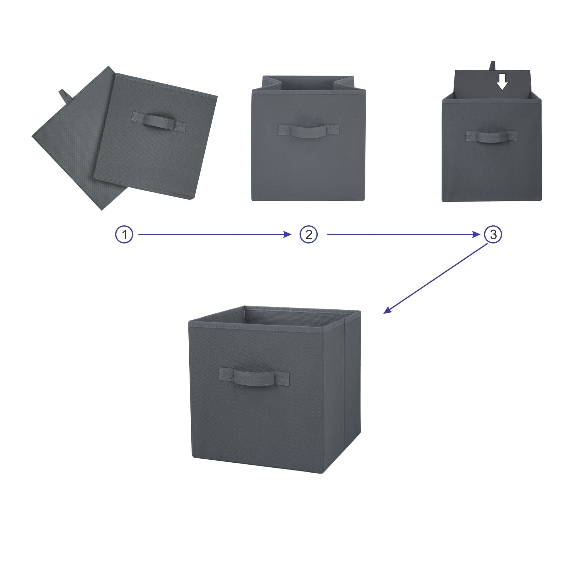 Mainstays Collapsible Cube Fabric Storage Bins (10.5" x 10.5"), 6 Pack, Gray Flannel