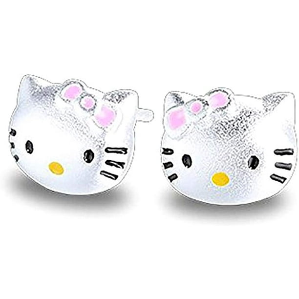 Findout Boucles d'oreilles chat Hello Kitty pour filles en argent sterling  925 Hello Kitty chat Love Fashion boucles d'oreilles cadeau pour femmes  filles enfants avec boîte à bijoux (f17509 - - 