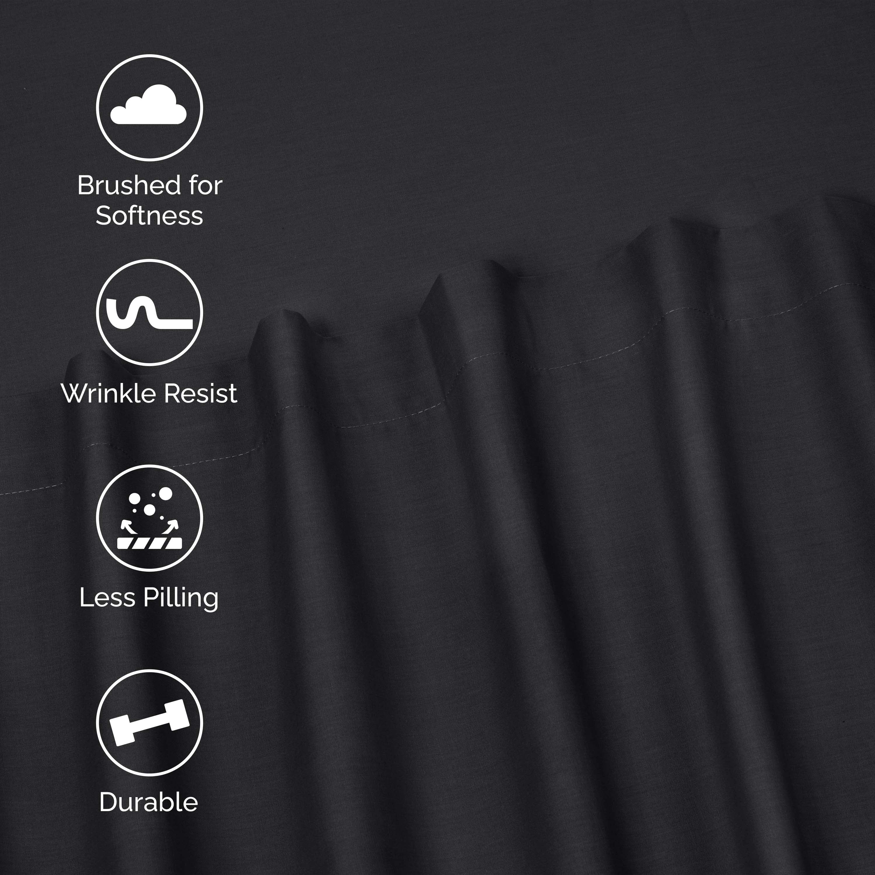 Soft Lightweight Brushed Cotton Blend Bed Sheet Set – 4-Piece Full – Black