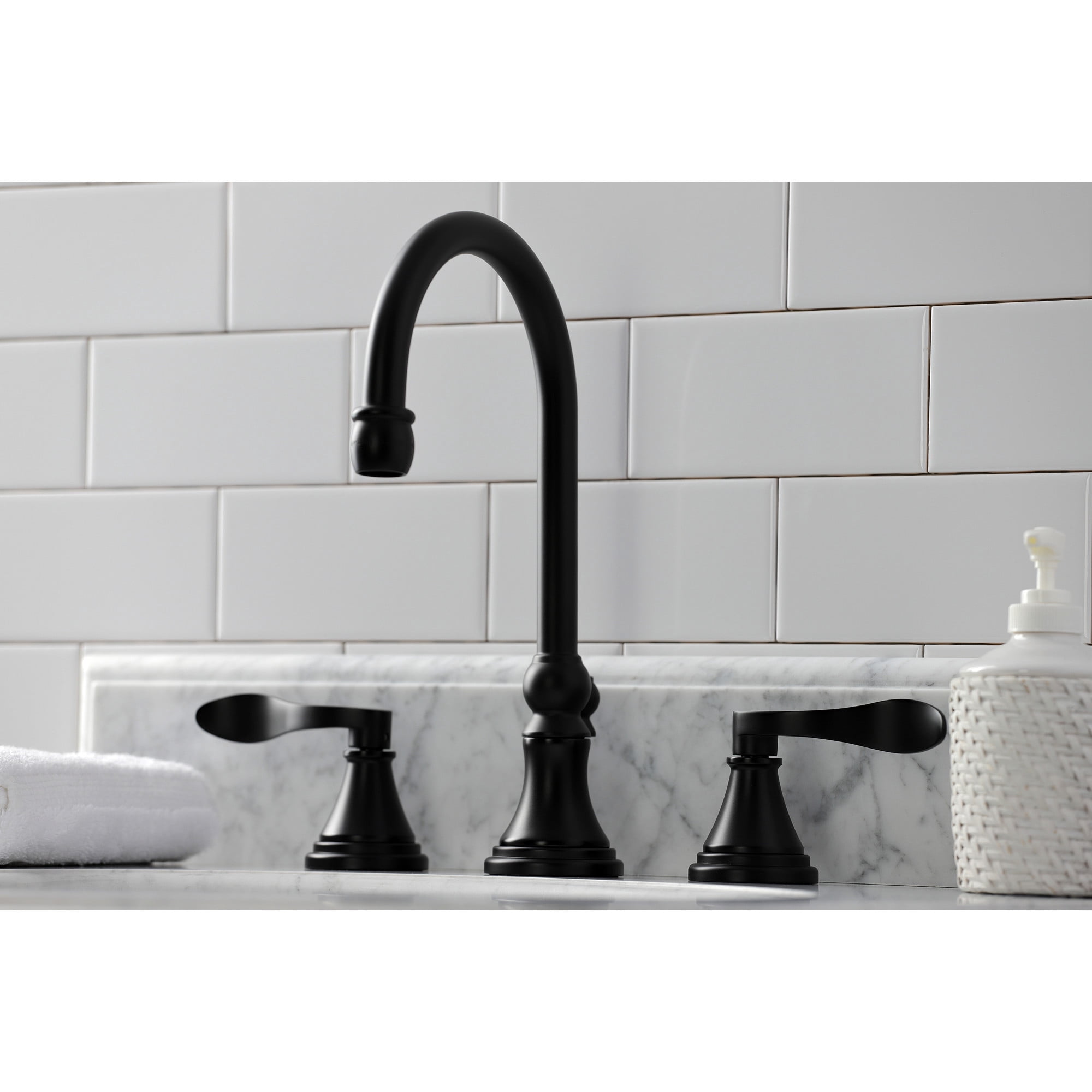 Kingston Brass KS2980DFL NuFrench Widespread Bathroom Faucet with Brass Pop-Up, Matte Black
