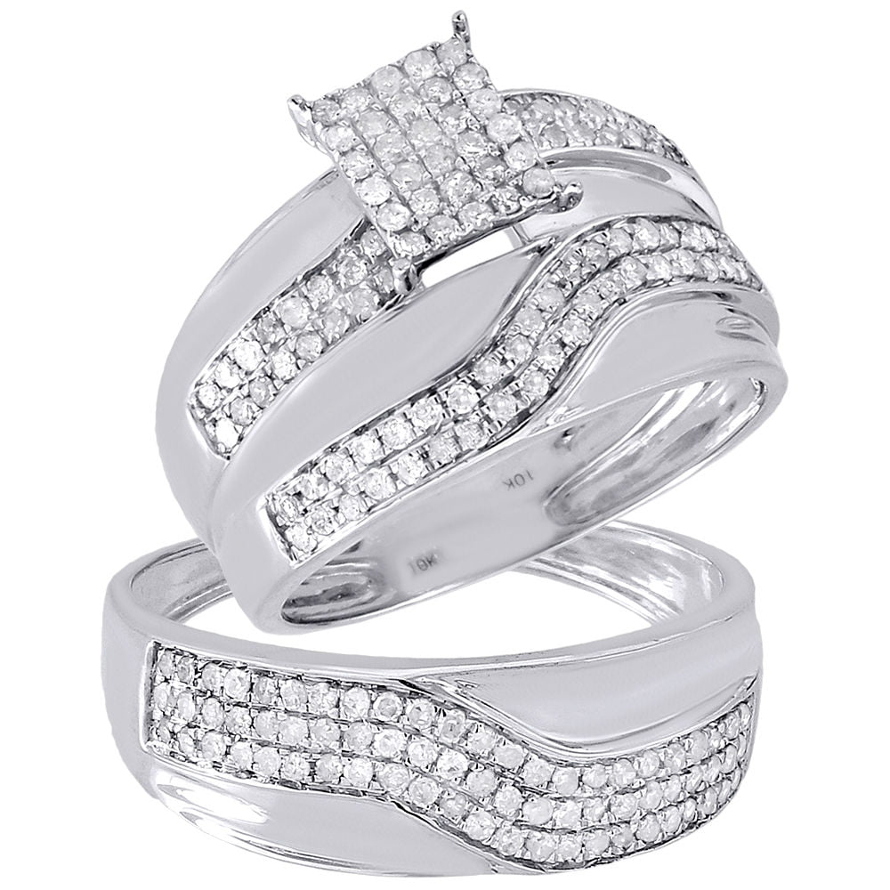 Jewelry For Less - Diamond Trio Set 10K White Gold Ladies Engagement ...