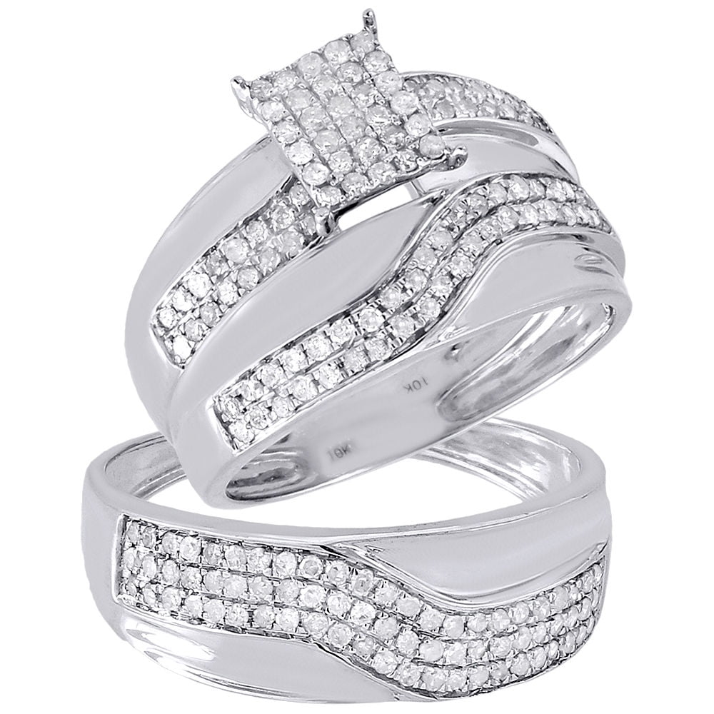 Jewelry For Less Diamond Trio Set 10K White Gold Ladies Engagement