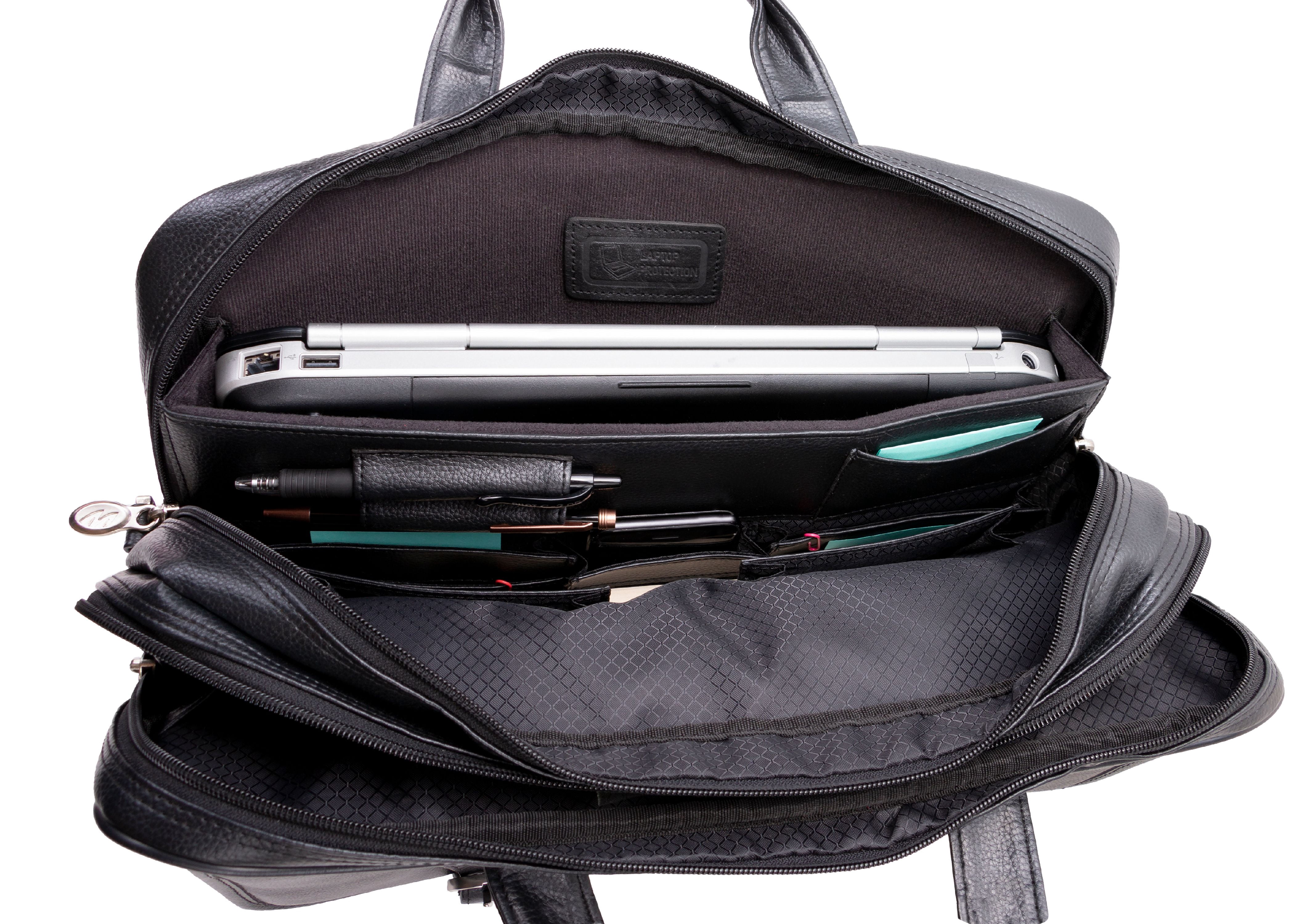 McKlein HYDE PARK, Double Compartment Laptop Briefcase, Top Grain Cowhide Leather, Black (15735C)