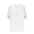 thumbnail image 5 of Tejiojio Womens Plus Size Chiffon Shirt 3/4 Rolled Sleeve Casual Tunic Tops Zipped V Neck Blouses Shirts for Women Fall/Winter Basic Clothes, 5 of 9