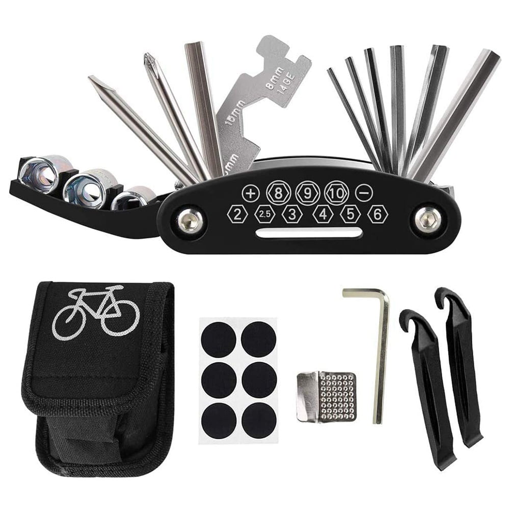 15-in-1 Bicycle Repair Tool Kit Bike Multitools DIY Sleeves Pocket Tool Black 