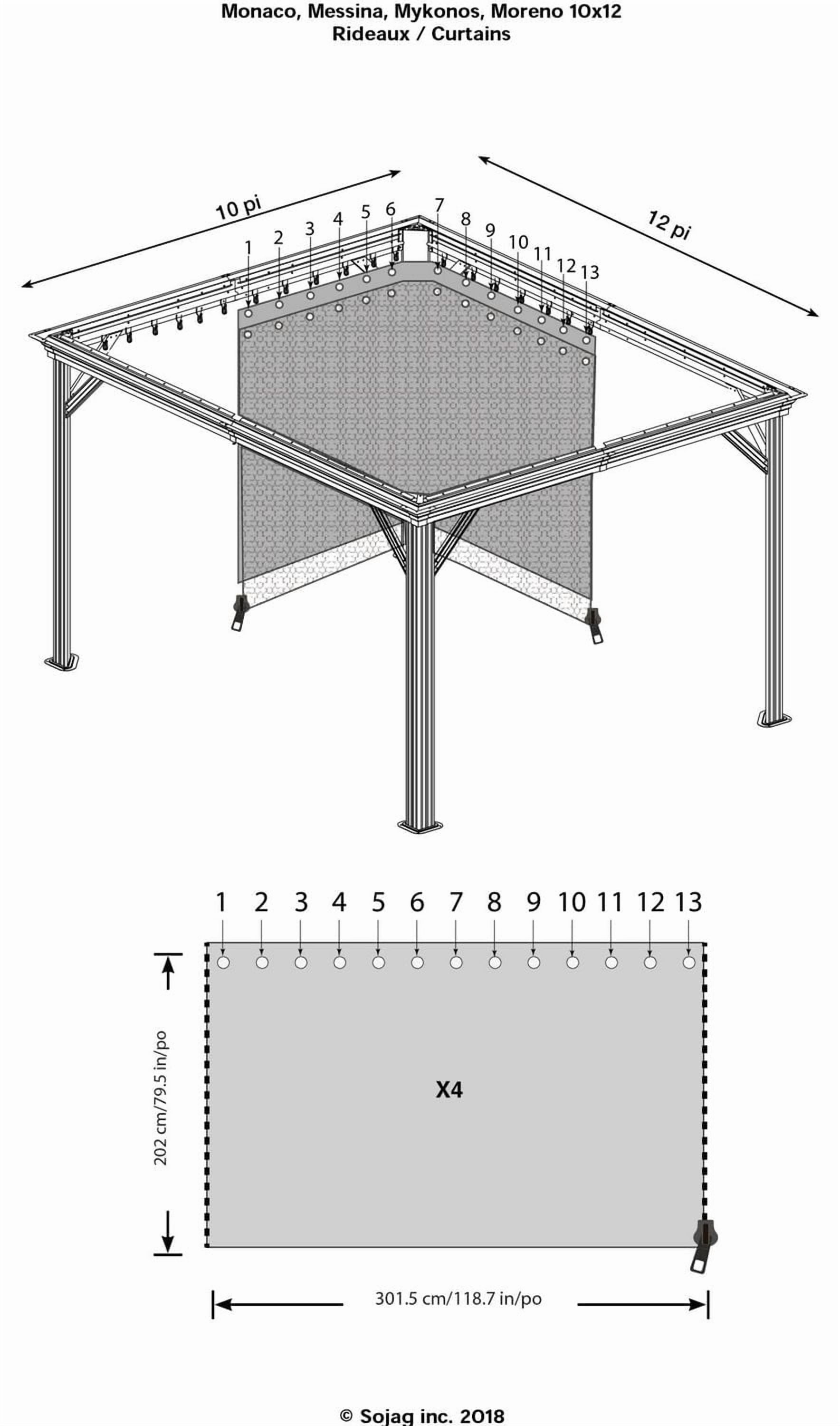 Sojag, rideaux gris pour abri soleil Monaco/Messina/Mykonos, 12 pi x 12 pi, polyester, rideaux d'extérieur