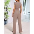thumbnail image 6 of Women'S 2 Piece Lounge Sets Ruched Short Sleeve Tops High Waisted Wide Leg Pants Sets Camel Color L, 6 of 7