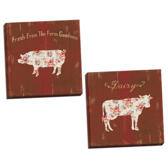 Gango Home Decor Country-Rustic Farm Patchwork IX & X by Danhui Nai (Ready to Hang); Two 16x16in Hand-Stretched Canvases