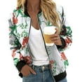 thumbnail image 3 of Luwomo Womens Jackets Lightweight Zip Up Long Sleeve Zipper Floral Print Loose Fit Sports Outwear Regular Blouses Green,2XL, 3 of 8