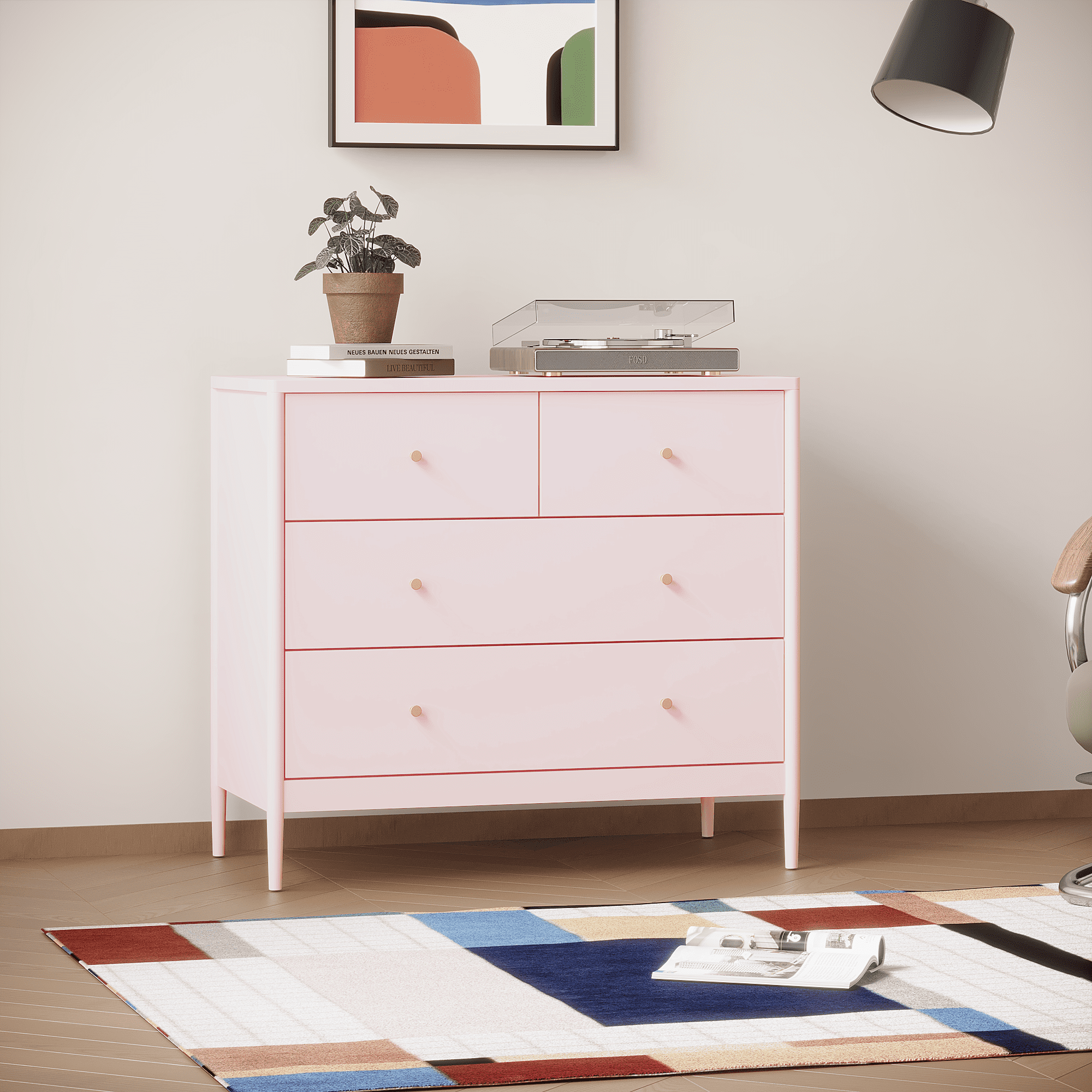 4-Drawer Kids Dresser, Wooden Storage Cabinet for Toddler Bedroom, Nursery, Closet, Baby Nightstand Organizer for Living Room or Apartment, 35.4" Wide