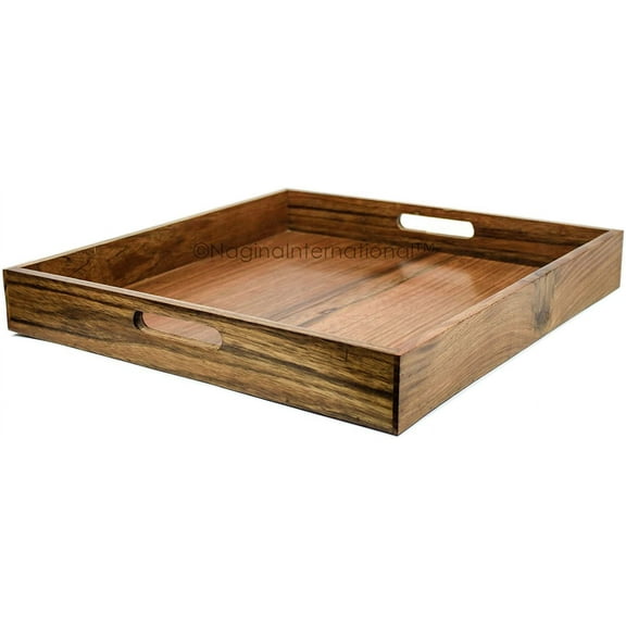 Wooden Square Walnut Tray (Buffed Polish) - 16" x 16" x 2.5"