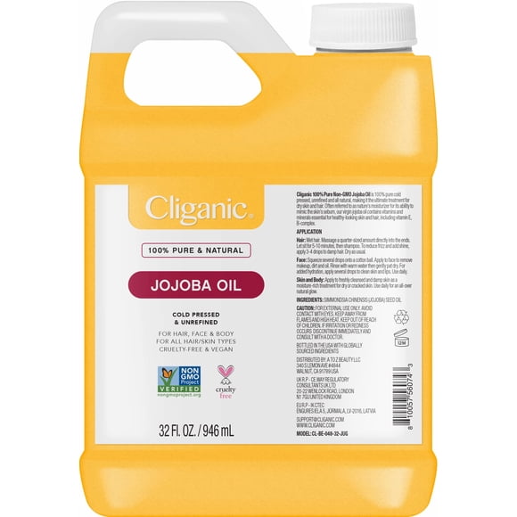 Aceite de jojoba Cliganic 100% puro, sin OGM, 946 ml, tamaño a granel