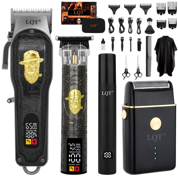 LQT Professional Hair Clippers for Men, All-in-One Cordless Electric Hair & Beard Trimmer Kit with Nose Hair Trimmer & Styling Kit