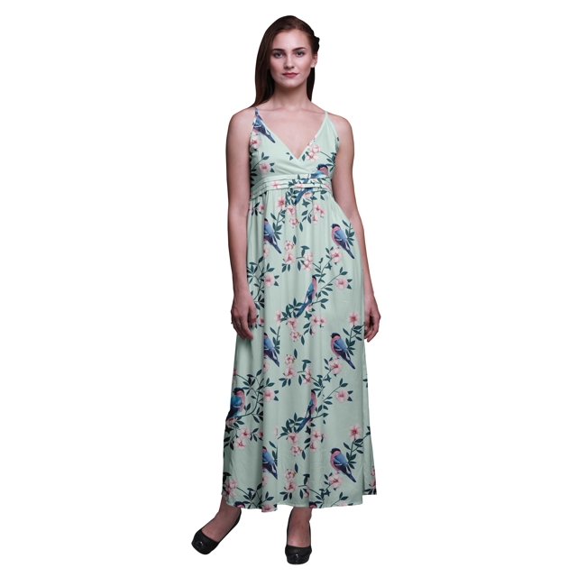 Bimba Robe Longue Maxi à Bretelles Spaghetti Ajustables Imprimée d'Oiseaux, Tenue de Plage d'Été - Xxx-Grand
