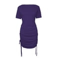 thumbnail image 4 of WEIGFI Womens Summer Dresses Casual Shirt Dress Short Sleeve Elegant Evening Party Bodycon Adjustable Drawstring Stretchy Slim Fit Solid Color Round Neck Stylish Beach Sundress,Purple,XXXL, 4 of 4