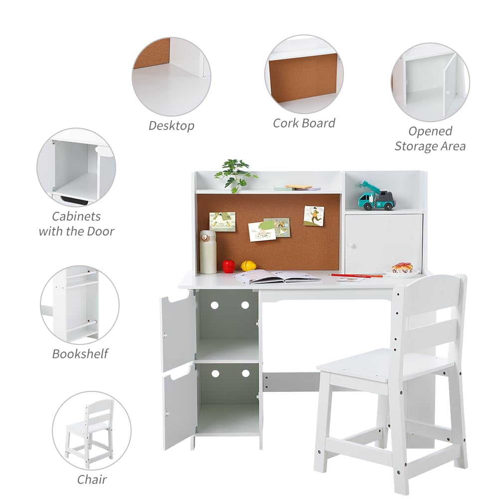strundghti Kids Storage Activity Table Chair Set, White