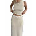 thumbnail image 2 of Women'S 2 Piece Outfit Sleeveless Knit Tank Top Bodycon Long Skirt Set Loungewear Beige M, 2 of 7