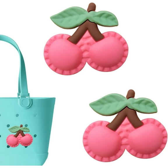 CHUNTIAN Premium Cherry Charms for Bogg Bag, Set of 2 PVC Rubber Inserts, Compatible with Bogg Bag Accessories, Beach Bag Charms Inserts Accessories for Women Girls (B1)