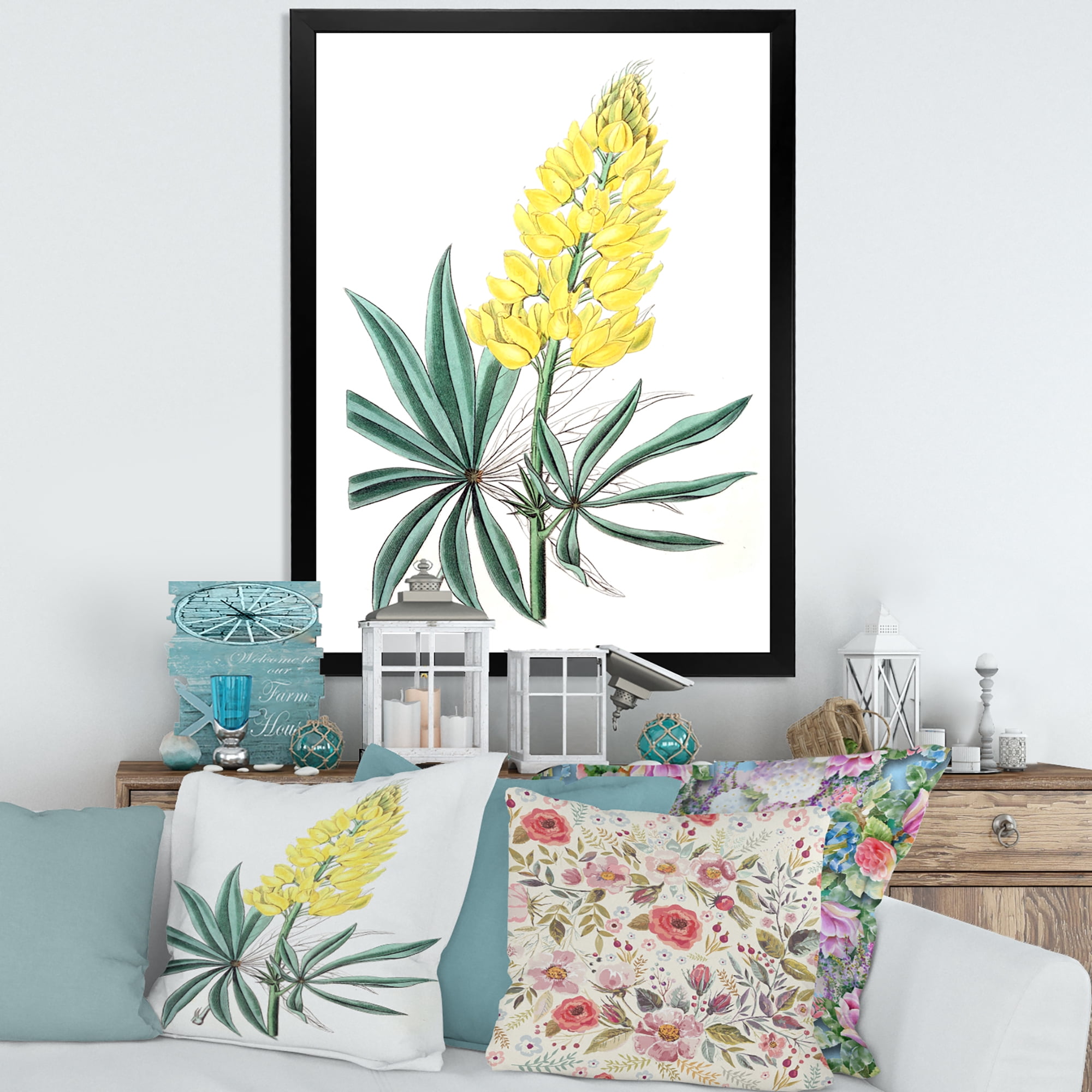 Designart 'Ancient Yellow Flower I' Traditional Framed Art Print