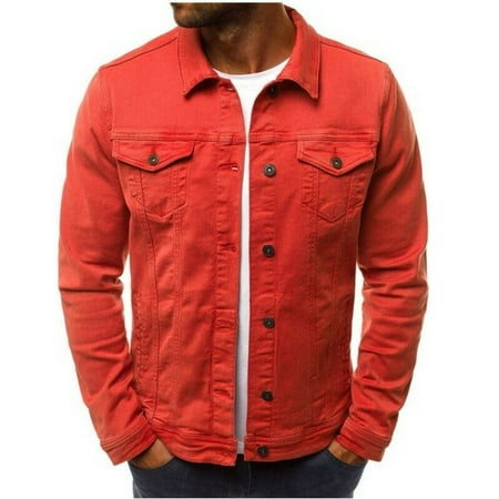 Men's Coat Denim Jacket Jean Cargo Cowboy Lapel Single Breasted Casual Outerwear