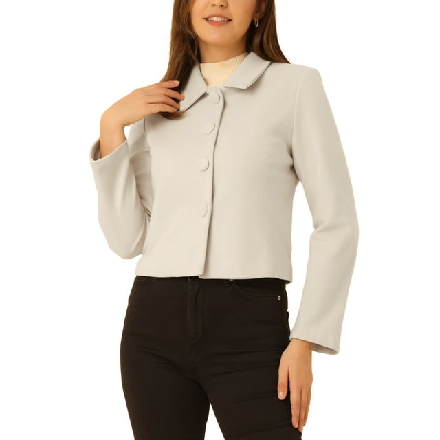 INSPIRE CHIC Manteau Court Élégant pour Femme à Simple Boutonnage avec Col Pointu et Poches Beige G