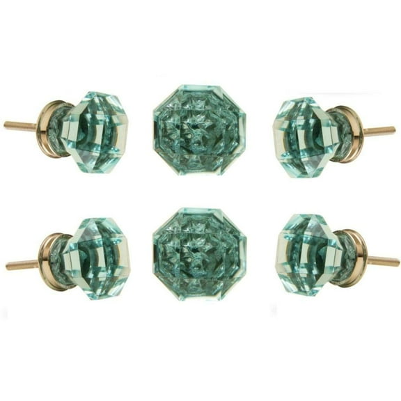 Set of Six Glass Kember Turquoise Cabinet Knobs by Trinca-Ferro