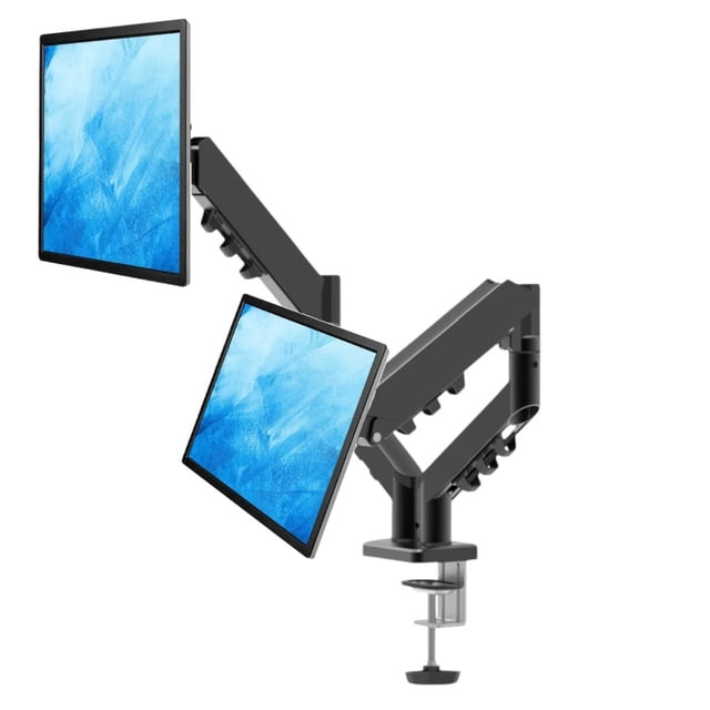 Soporte Doble Brazo Articulado Ergonómico De Escritorio Para Monitores de 13" a 32" pulgadas, soporta 10 kg por Brazo, Obsidian Duo Arm. Resorte de gas premium.