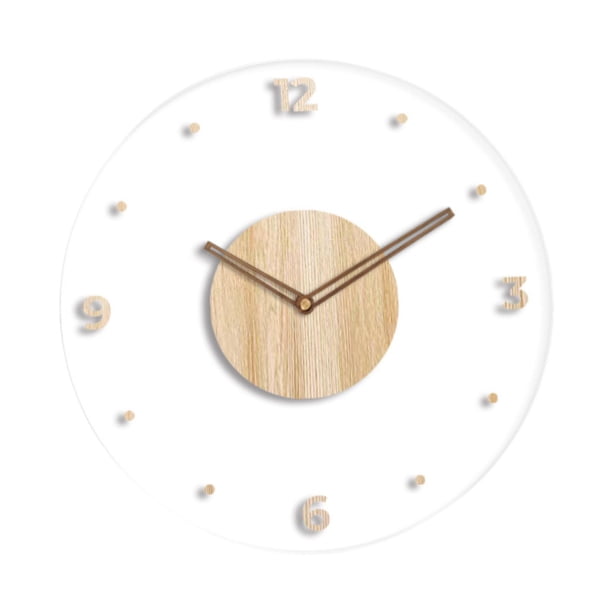 Reloj de pared de acrílico transparente, reloj de pared de madera vintage, redondo, con movimiento silencioso para cocina, sala de estar, baño, Marrón claro 30 cm