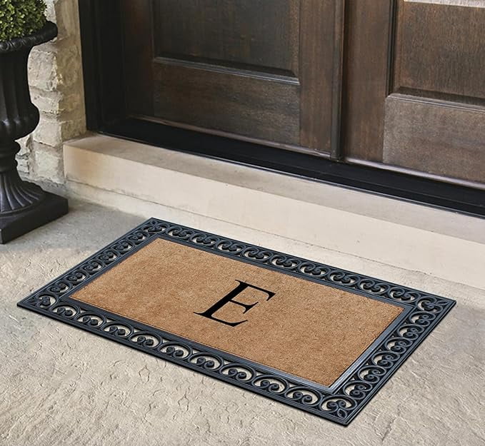 A1HC 30"x48" Natural Coir & Rubber Paisley Monogrammed Door Mat, Heavy-Duty, Low-Profile, Anti-Shed Outdoor Entrance Mat
