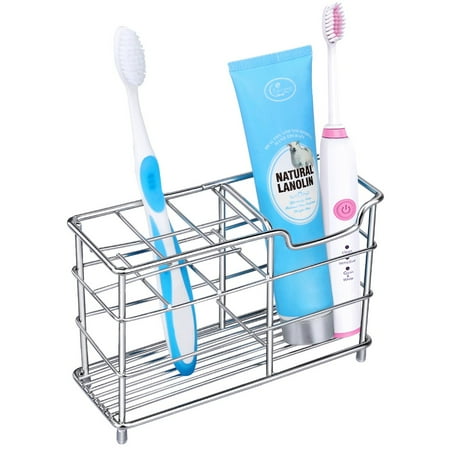 Brushed Stainless Steel Bathroom Accessories Homeideas Stainless Steel Eletric Toothbrush Holder Toothpaste Stand Razor Rack Bathroom Space Organizer ()