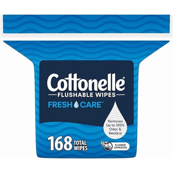 Lingettes Humides Jetables, Cottonelle FreshCare, Biodégradables et Sûres pour Fosses Septiques, 1 Recharge (168 Lingettes), Petit Paquet