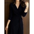 thumbnail image 3 of Vestido cruzado con cuello en V para mujer, ropa femenina holgada, elegante, falda de punto, versión coreana, otoño e invierno, 2024, 3 of 5