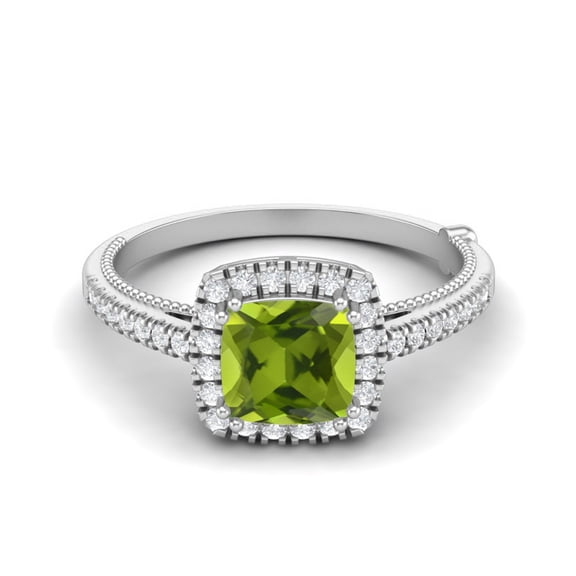 1.49 Ctw Cushion Peridot 925 Sterling Silver Solitaire Halo Women Valentines Day Gifts Ring