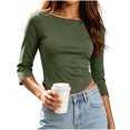 thumbnail image 5 of Yangnuo Women Solid Boat Neck 3/4 Sleeve Curved Hem Fitted Cropped Casual Layering Fashion Tops For Women, 5 of 5