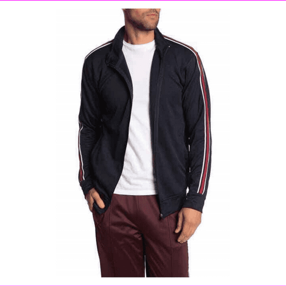 Burnside Stripe Sleeve Funnel Collar Jacket,NAVY,Sz XL