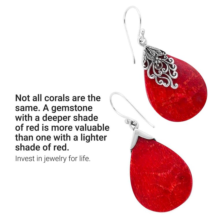 Shop LC Red Coral Dangle Earrings in 925 Sterling Silver