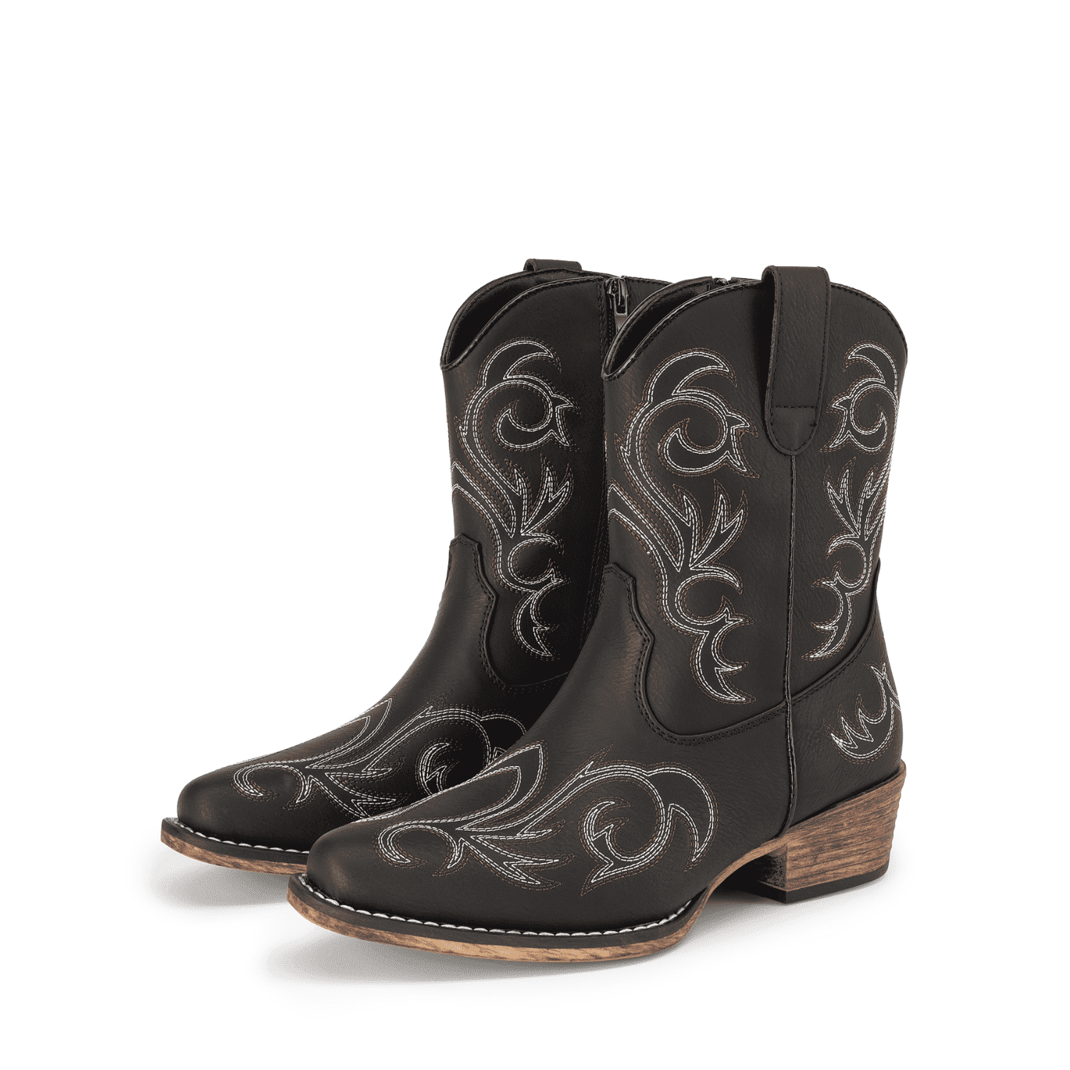 DREAM PAIRS Women's Western Boots Square Toe Chunky Heel Zipper Embroidered Ankle Boots